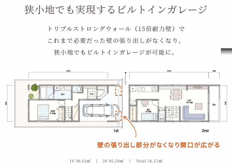 狭小地でも実現するビルトインガレージ