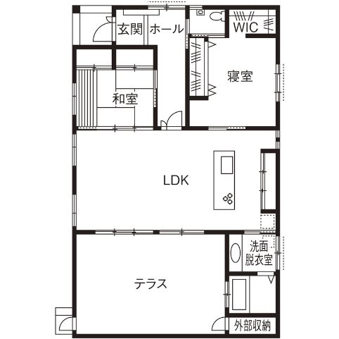 タマホーム　平屋　2LDK+テラス　間取り